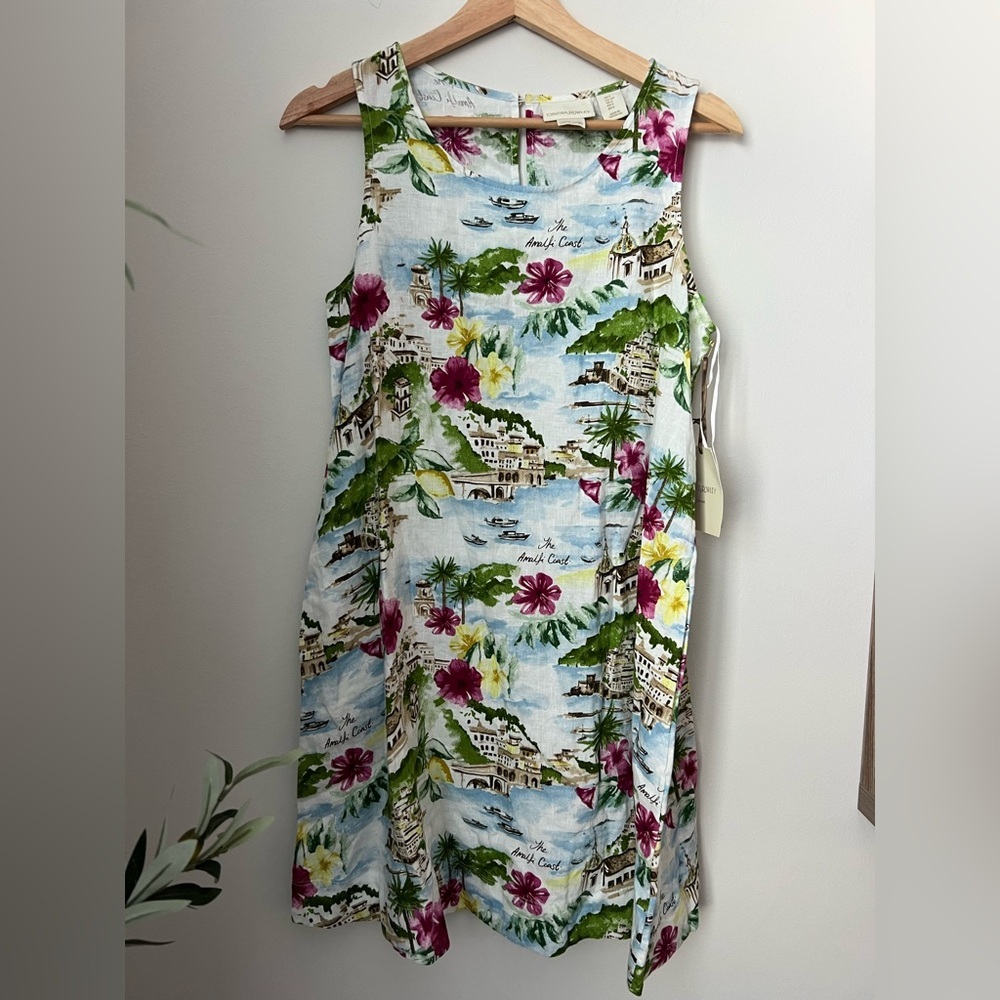 Cynthia Rowley White Tropical Print Sleeveless Dress with Pink & Green Accents - Picture 3 of 9